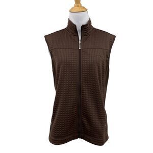 Nike Golf Vest Women M Medium Coffee Fit Dry Zip Up Mock Neck Waffle Knit Jacket